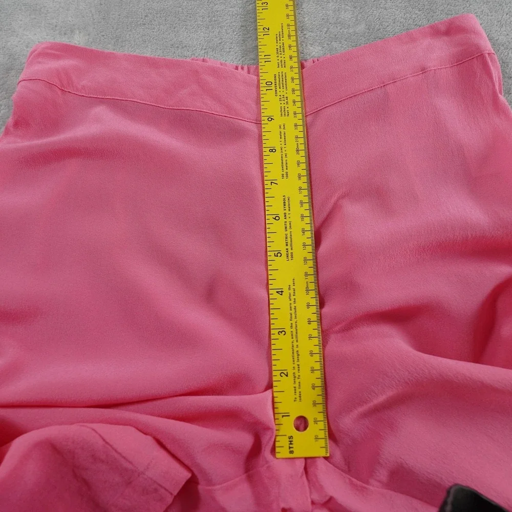 120% Wide Leg Pants Womens 42 M Pink Silk Crepe Elastic Waist Pull On Dress Pant
